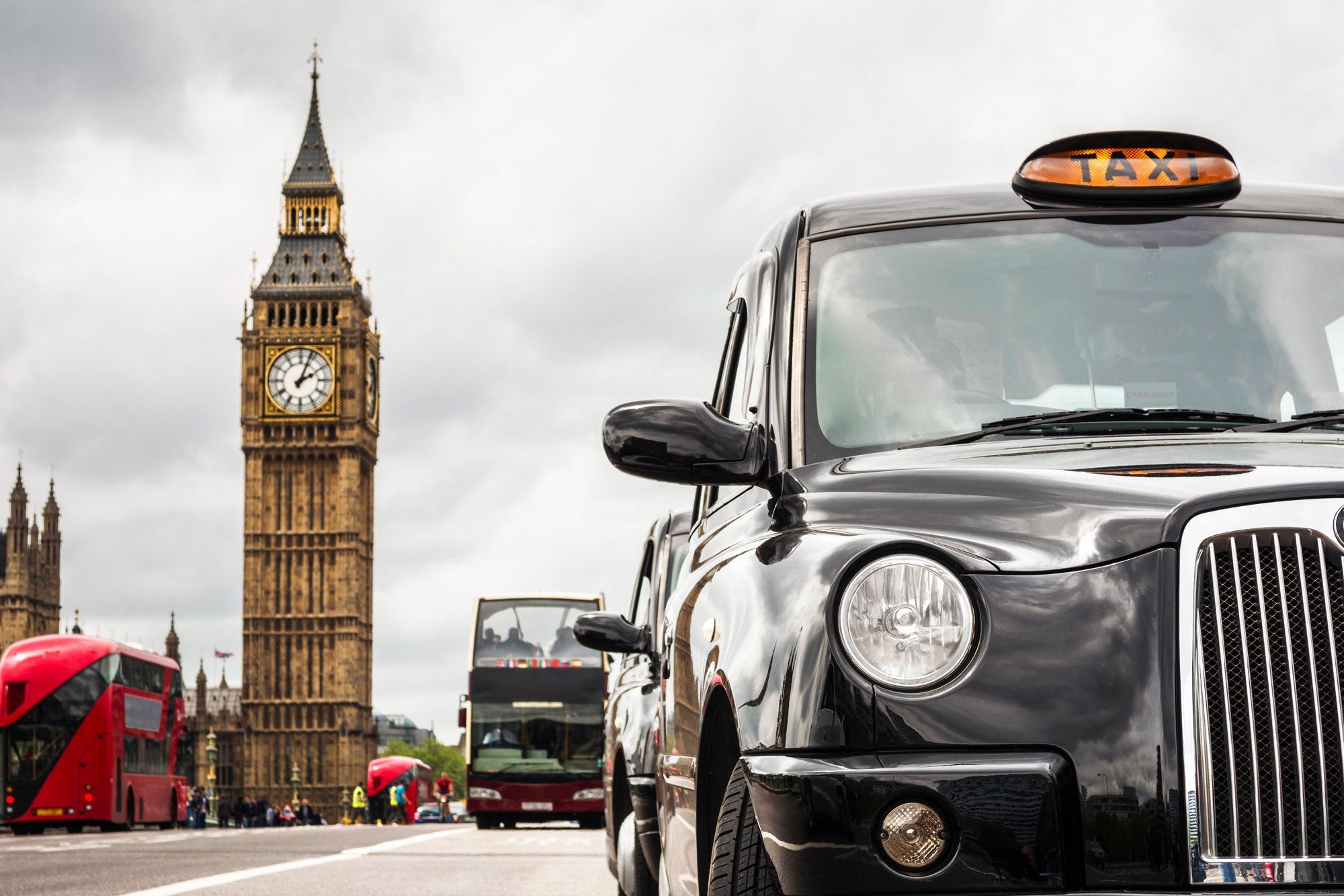 A London taxi cab on Tower Bridge