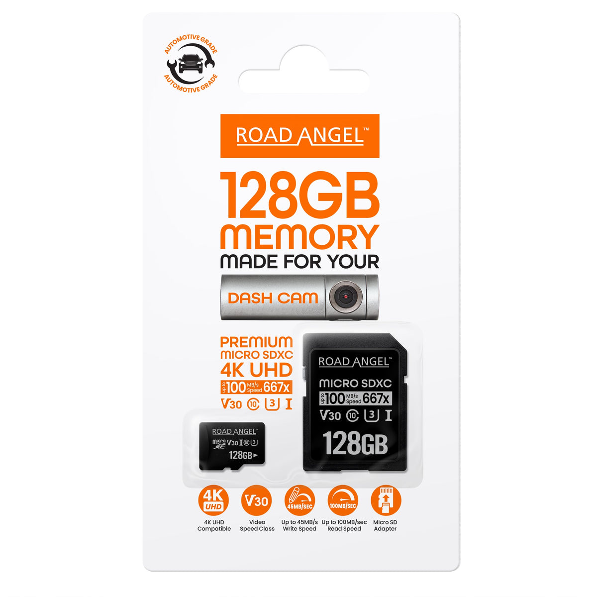 Road Angel Automotive Grade SDXC MicroSD Card & Adapter – RSD 128GB