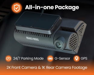 New- Road Angel Halo Guard 2K 1 channel Dash Cam with Parking Mode & Quick Release mounting With 64GB SD Card & Hardwiring Kit Bundle