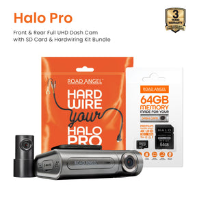 Road Angel Halo Pro Front and Rear Dash Cam with 64GB SD Card & Hardwiring Kit Bundle