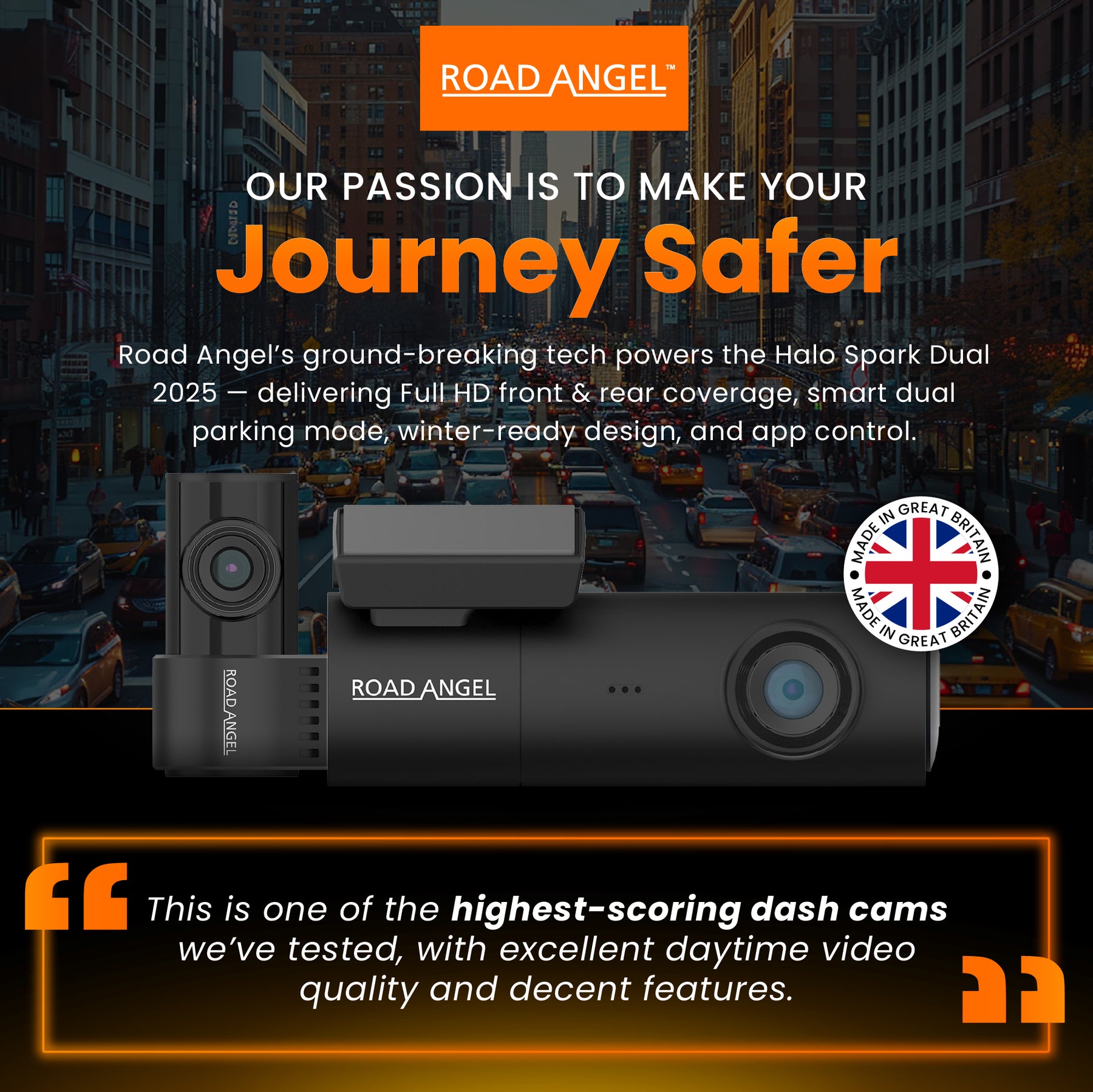 New - Halo Spark Dual Full HD 1080p Front & Rear Dash Camera With Dual Parking Mode & Winter Mode (USB-C)