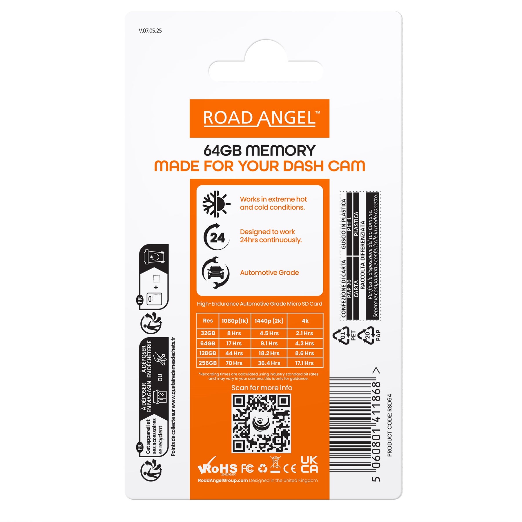 Road Angel Automotive Grade SDXC MicroSD Card & Adapter – RSD 64GB